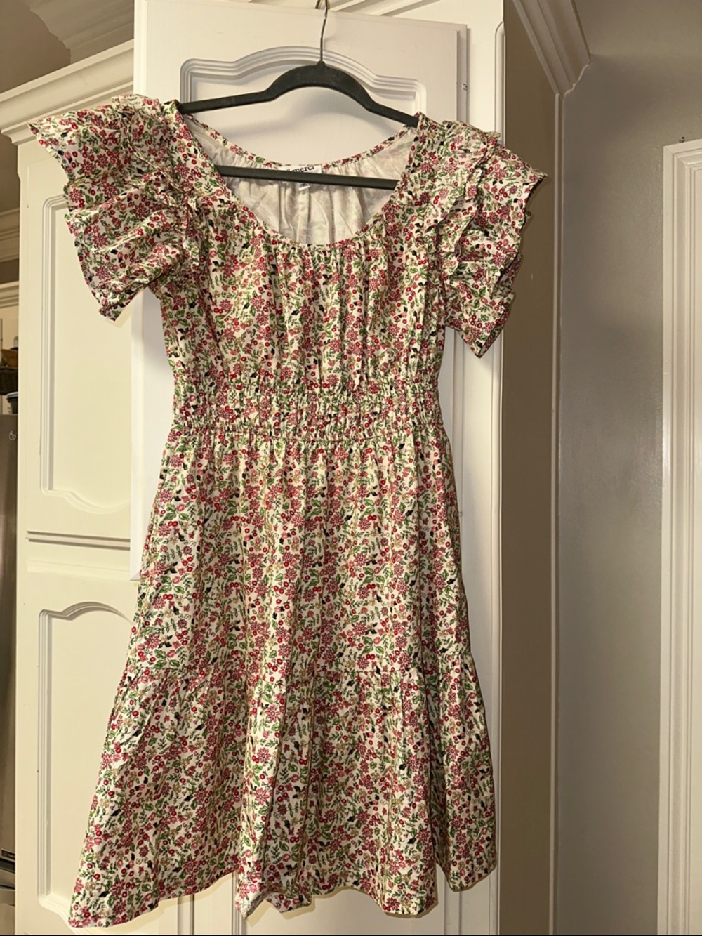 Merci Women's Floral Smocked Mini Dress in Cream and hot pink